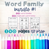 WORD FAMILY BUNDLE #1- 140 CVC Worksheets- AT, AD, AG, ET,