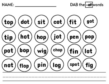 WORD FAMILY PRACTICE:-OT word family bingo dabbers | TPT