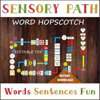 Preview of WORD Sensory Path for floor, Printable floor decals, Words hopscotch, Reading