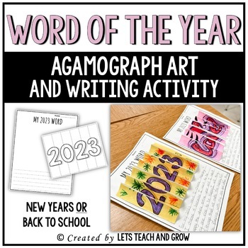 Preview of WORD OF THE YEAR Agamograph Art and Writing Activity | New Years/Back to School