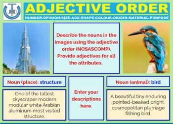 word order of adjectives worksheets with answers by john dsouza