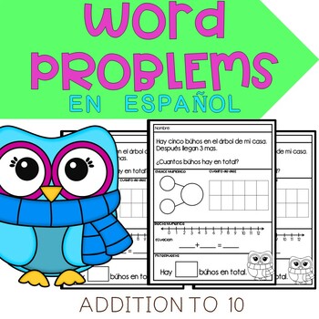 Preview of WORD PROBLEMS Addition to ten in Spanish| Problemas de Sumas  en Español