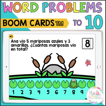 Preview of Word problems to 10 in Spanish Boom Cards, PROBLEMAS MATEMATICOS