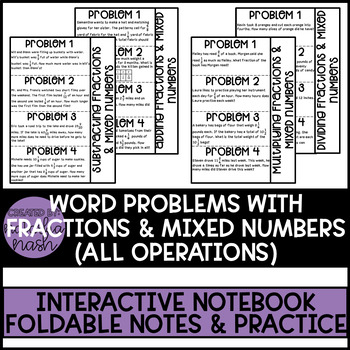 Preview of WORD PROBLEMS W/ FRACTIONS AND MIXED NUMBERS (ALL OPERATIONS)