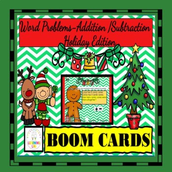 Preview of WORD PROBLEMS addition and subtraction BOOM CARDS holiday edition