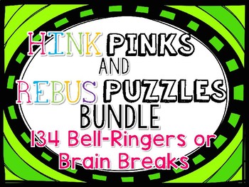Preview of WORD PUZZLES Brain Teaser TASK CARDS - Hink Pinks & Rebus Puzzles