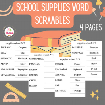 Preview of WORD SCRAMBLE SCHOOL SUPPLIES for kids