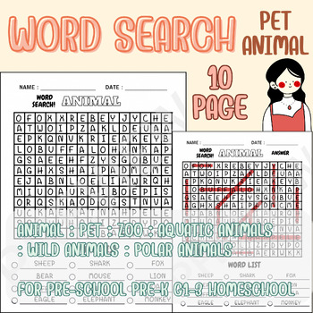 Preview of WORD SEARCH ANIMAL  | FOR GRADE 1-6 - KINDER - HOMESCHOOL
