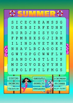 Preview of WORD SEARCH FOR KIDS SUMMER ACTIVITY