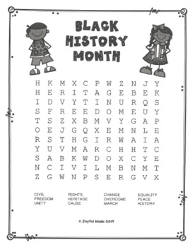 WORD SEARCH PUZZLES Black History Month by Joyful Music TpT