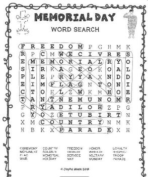 WORD SEARCH PUZZLES Memorial Day FREE by Joyful Music | TpT