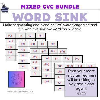 WORD SINK bundle Mixed CVC Games by Reluctant Learning Fun TPT