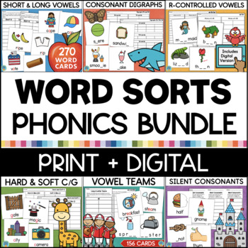 Preview of Word Sort BUNDLE Phonics Word Work Stations 1st 2nd Grade Reading Centers