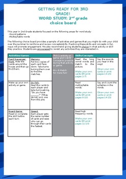 Preview of Word study: 2nd grade choice board (editable and fillable resource)