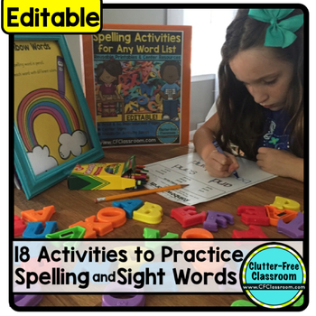 Preview of SPELLING ACTIVITIES for ANY Word List EDITABLE Clutter-Free Spelling Activities