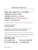 WORD SUM Warm Up (Morphology/Parts of Speech Practice)