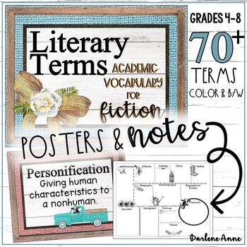 Word Wall Literary Terms Interactive - Farmhouse Style by Darlene Anne