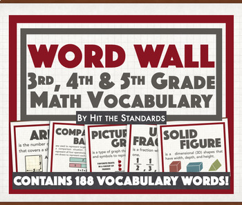 Preview of WORD WALL Math Vocabulary 3rd 4th 5th Grade 188 Words Class Decor