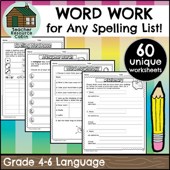 Preview of WORD WORK for Any Spelling List | NO PREP | Canadian Spelling (Grade 4-6)