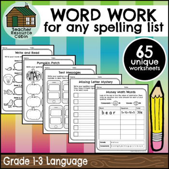 Preview of WORD WORK for any spelling list | NO PREP | Canadian spelling (Grade 1-3)