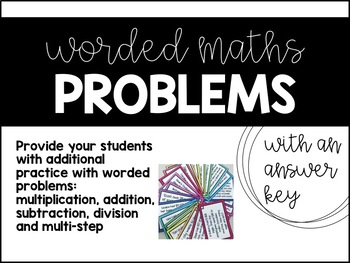 Preview of WORDED MATHS PROBLEMS TASK CARDS || COLOUR AND B&W