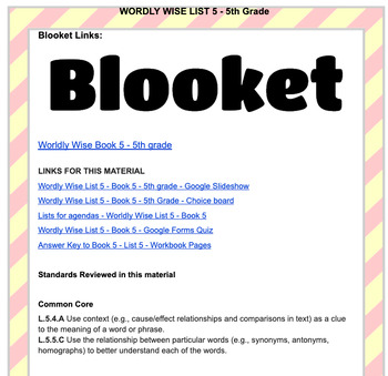 Preview of WORDLY WISE LIST 5 - Book 5 - 5th Grade Resources