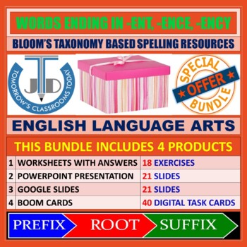 Preview of SUFFIXES - WORDS ENDING IN -ENT, -ENCE AND -ENCY: SPELLING RESOURCES - BUNDLE