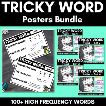 Preview of High Frequency Heart Word Posters BUNDLE - WORDS WITH TRICKY SPELLINGS