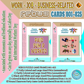 Preview of WORK • JOB • BUSINESS-RELATED Rebus Puzzle Party Game Cards 801–825
