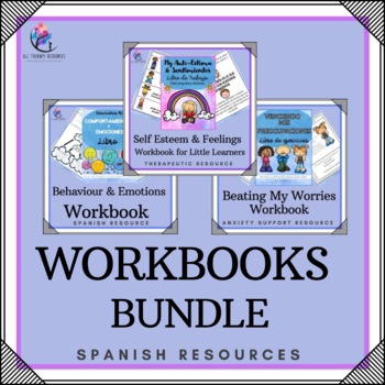 Preview of WORKBOOKS - Anxiety Bullying Anger Management Emotional - SPANISH BUNDLE 
