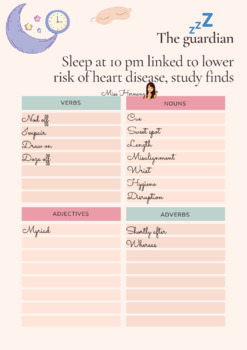 Preview of WORKSHEET - Sleep at 10pm linked to lower risk of heart disease, study finds