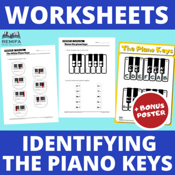 Preview of WORKSHEETS - The Piano Keys Identification Worksheets + BONUS POSTER