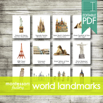 Preview of WORLD ARCHITECTURE LANDMARKS • Montessori Cards • Flash Cards • Three Part Cards