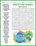 WORLD CURRENCIES - Money Word Search Puzzle Worksheet Activity