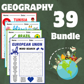 Preview of WORLD GEOGRAPHY - Word Search Worksheet Bundle