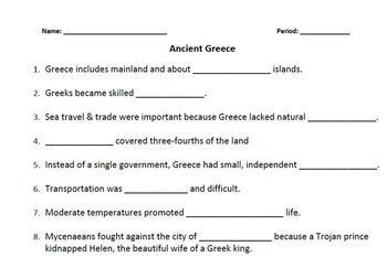 Preview of WORLD HISTORY:Ancient Greece-Cultures of Mountains Student Notes Outline & Key