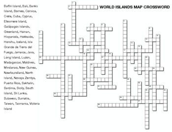 WORLD ISLANDS MAP CROSSWORD by Northeast Education TPT