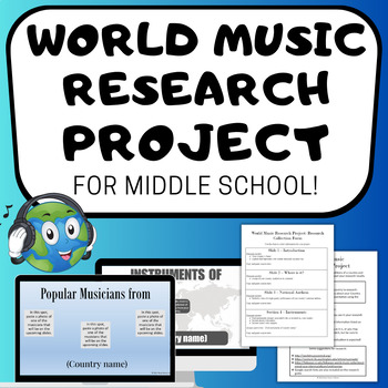 Preview of WORLD MUSIC RESEARCH PROJECT for Middle School General Music