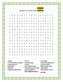 WORLD OF BOLIVIA WORD SEARCH by HOUSE OF KNOWLEDGE AND KINDNESS