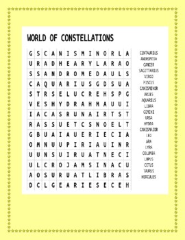 Preview of WORLD OF CONSTELLATIONS WORD SEARCH