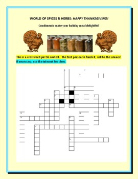 Preview of WORLD OF SPICES & HERBS: A THANKSGIVING HOLIDAY CROSSWORD W/ ANSWER KEY