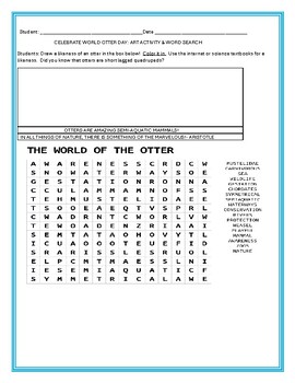 Preview of WORLD OTTER DAY: ART ACTIVITY &  VOCABULARY WORD SEARCH  GRS.3-7