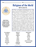 WORLD RELIGIONS Word Search Puzzle Worksheet Activity