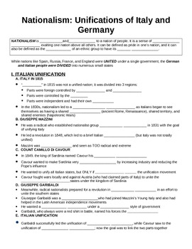 Preview of WORLD UNIT 10 LESSON 4. Unifications of Germany and Italy GUIDED NOTES