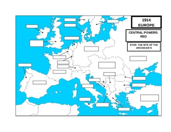 Preview of WORLD UNIT 11 LESSON 1c. WWI#1: 1914 Europe BLANK MAP