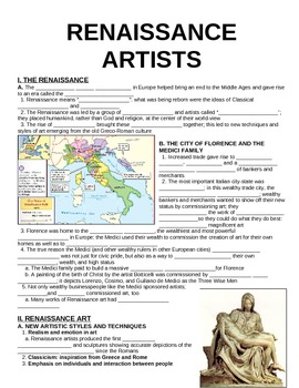 Preview of WORLD UNIT 6 LESSON 2. Renaissance Artists GUIDED NOTES