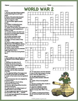 (5th 6th 7th 8th Grade) WORLD WAR 2 Crossword Puzzle Worksheet Activity