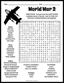 Preview of (5th, 6th, 7th, 8th Grade) WORLD WAR 2 Word Search Puzzle Worksheet Activity