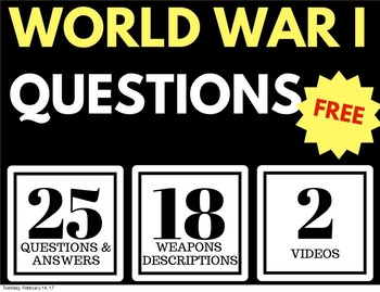 Preview of WORLD WAR I FREEBEE WEAPONS OF WAR ACTIVITY