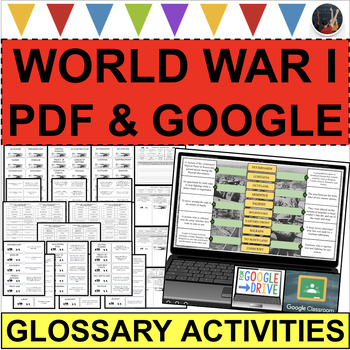 Preview of WORLD WAR I Glossary Vocabulary Terms KEY WORDS for WWI (PDF & DIGITAL)